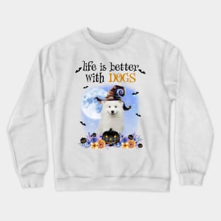 Samoyed Witch Hat Life Is Better With Dogs Halloween Crewneck Sweatshirt